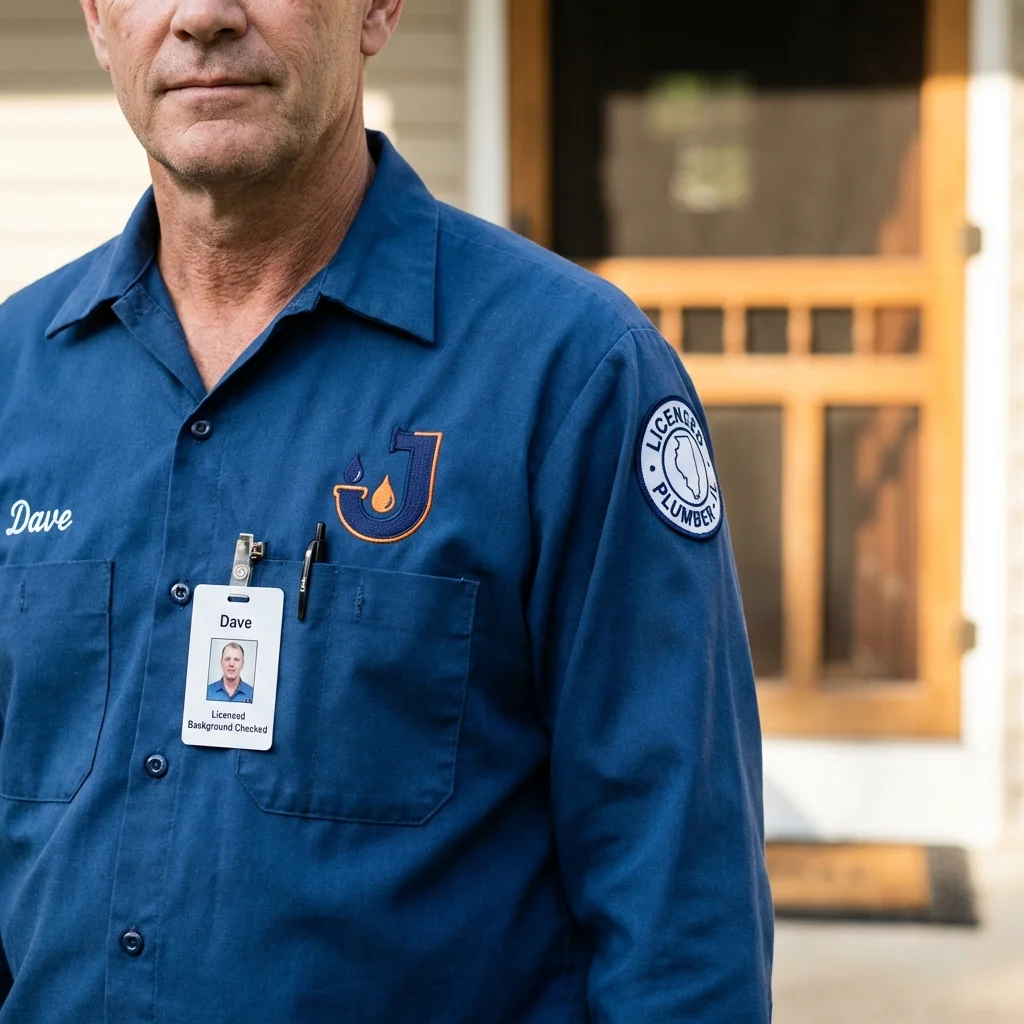 Licensed plumber showing ID badge in Gardendale, TX