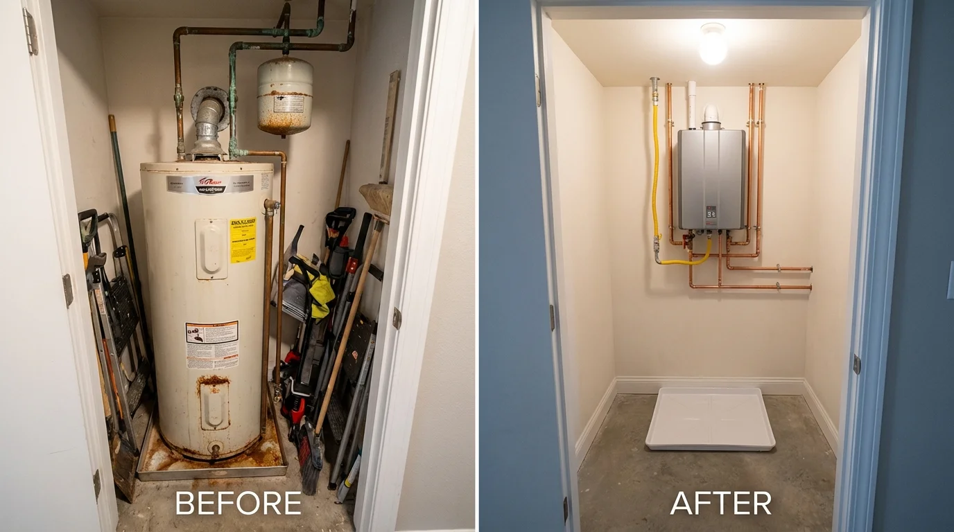Tank water heater versus wall-mounted tankless unit comparison for Gardendale, TX homeowners