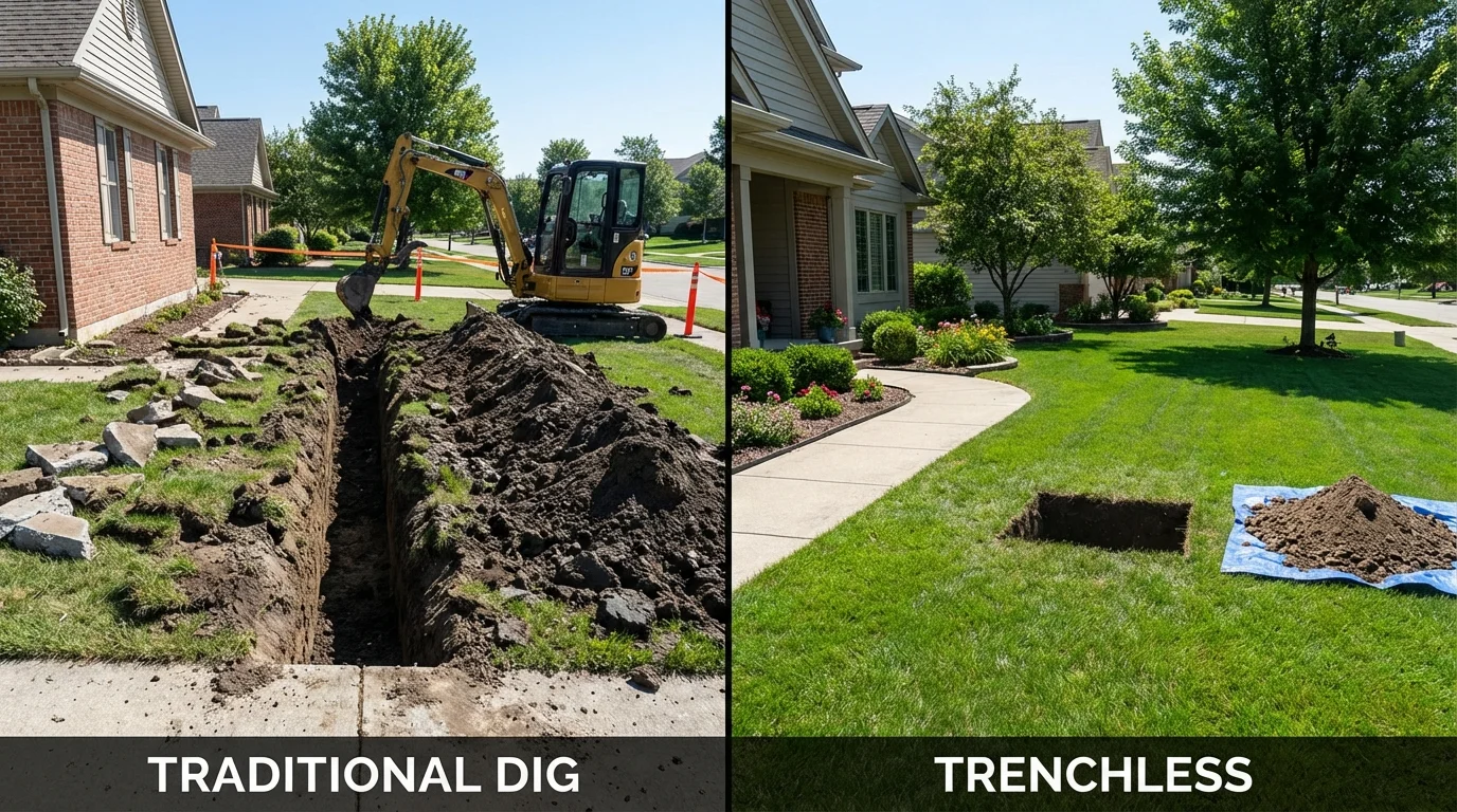 Trenchless sewer repair with minimal yard damage versus traditional excavation in Gardendale, TX